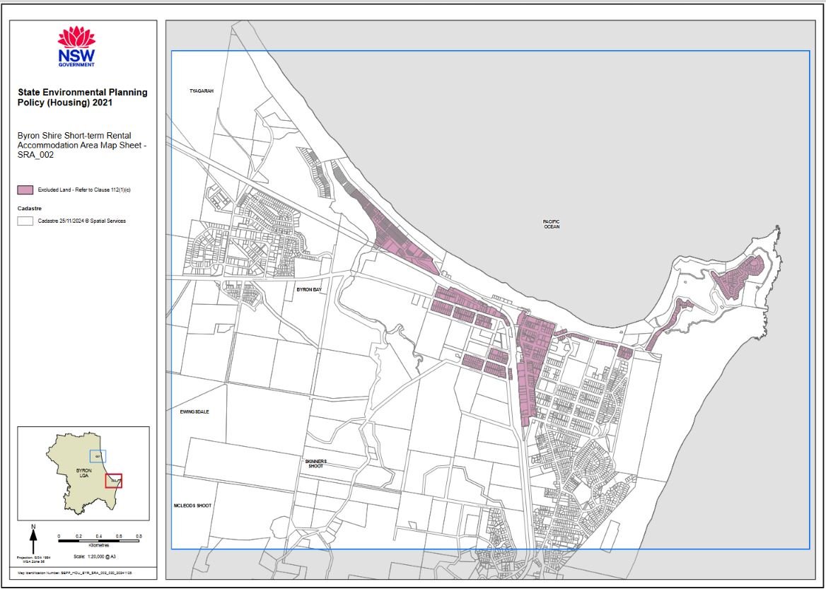 Byron Shire map of STR accommodation area